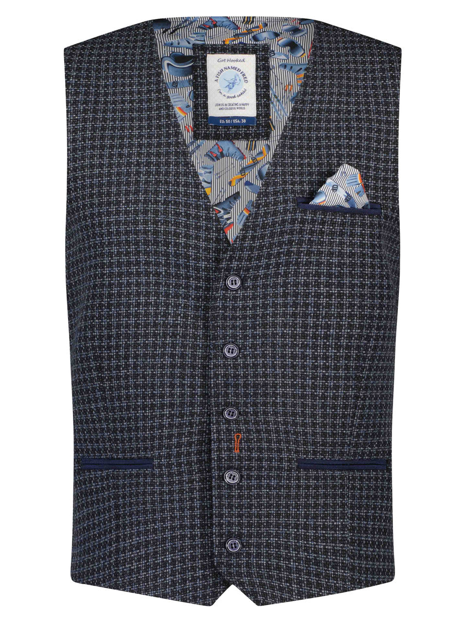 A Fish named Fred | Waistcoat blue small check