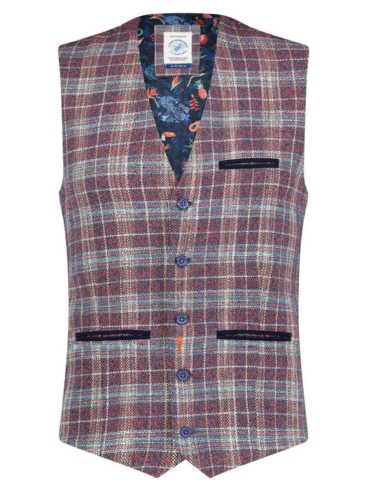 A Fish named Fred | Waistcoat coral navy linen structure brasil