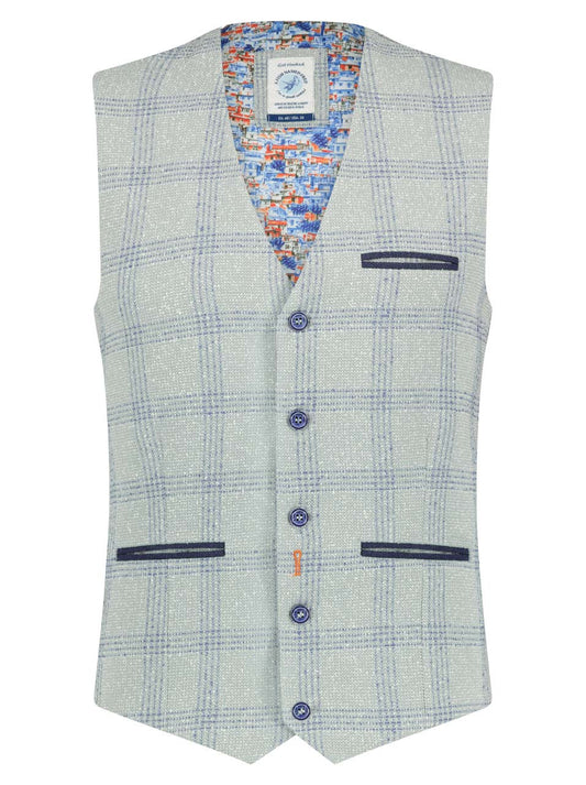 A Fish named Fred | Waistcoat grey blue linen check brasil