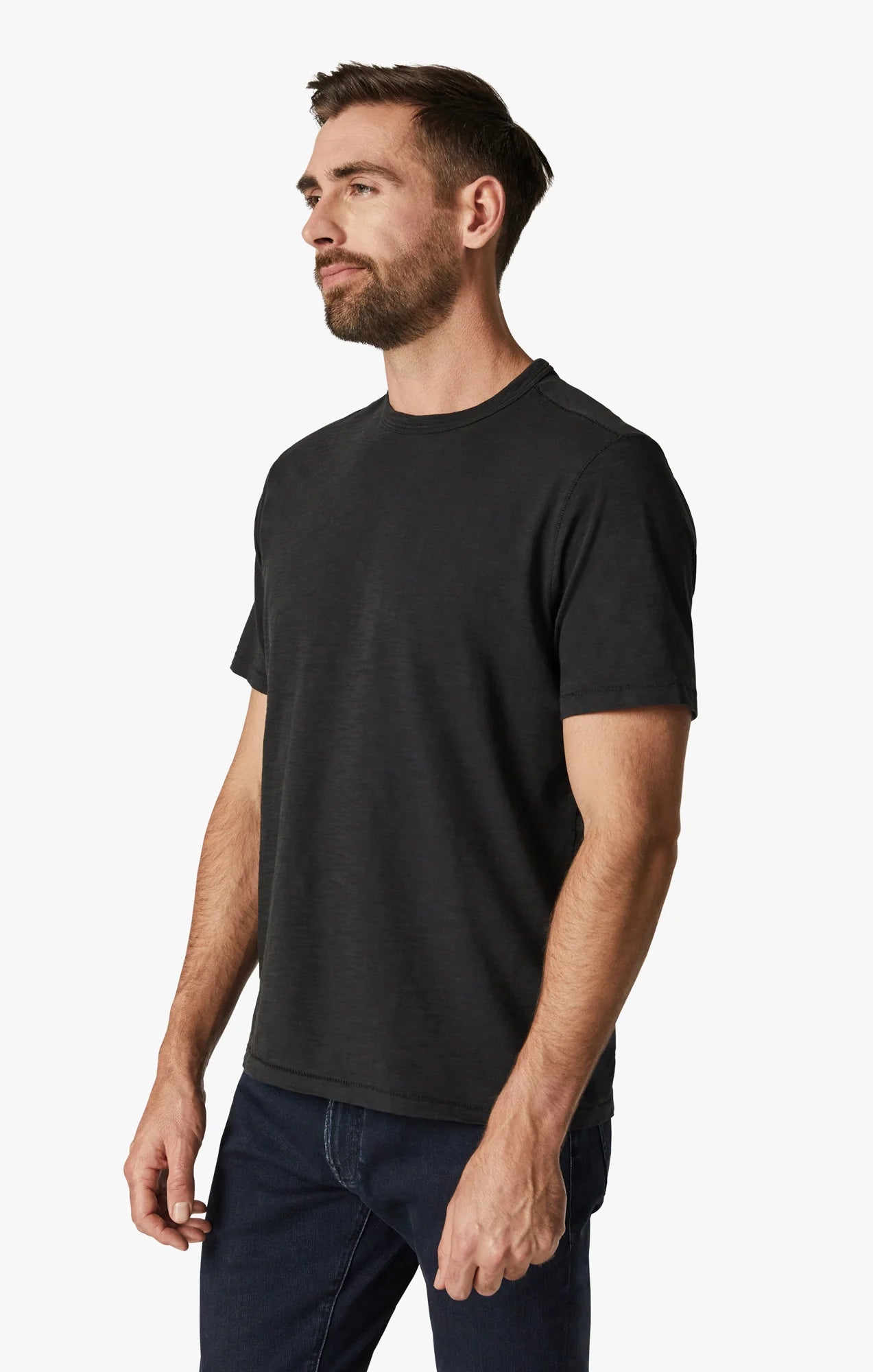 34 HERITAGE. T-Shirt Slub Crew Neck Black