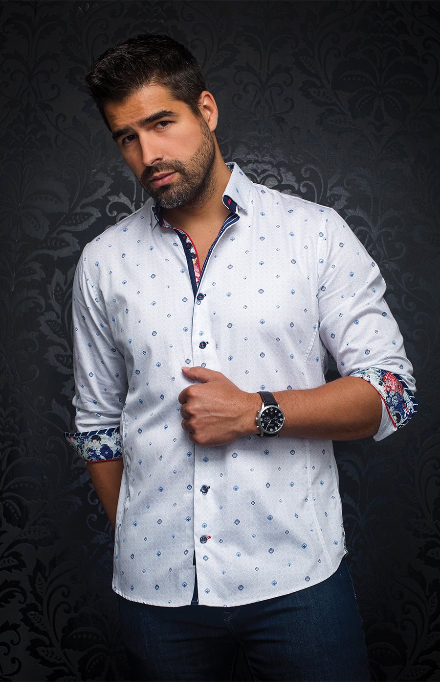 Chemise | ODESSA, white / blue - AU NOIR